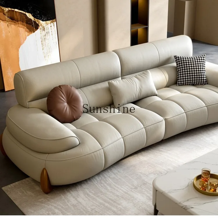 Leather cream style living room small apartment light luxury modern piano keys curved Nordic style sofa