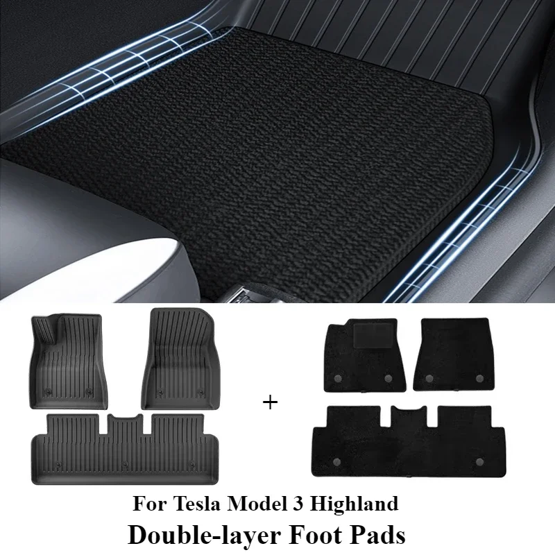 모델 3 하이랜드 2024 사계절 바닥 매트, 전천후 방수 미끄럼 방지 더블 레이어 카고 라이너 액세서리