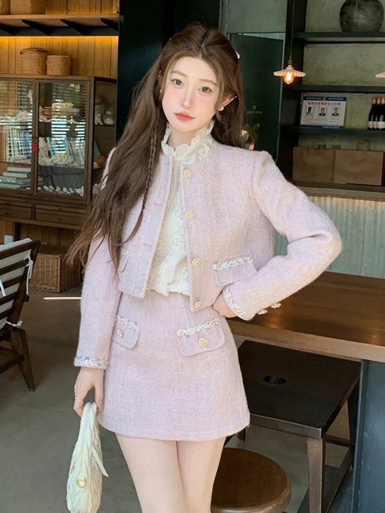 High Quality Fashion Small Fragrance Two Piece Set For Women Elegant Short Jacket Coat + Skirt Sets Ladies Sweet 2 Piece Suits