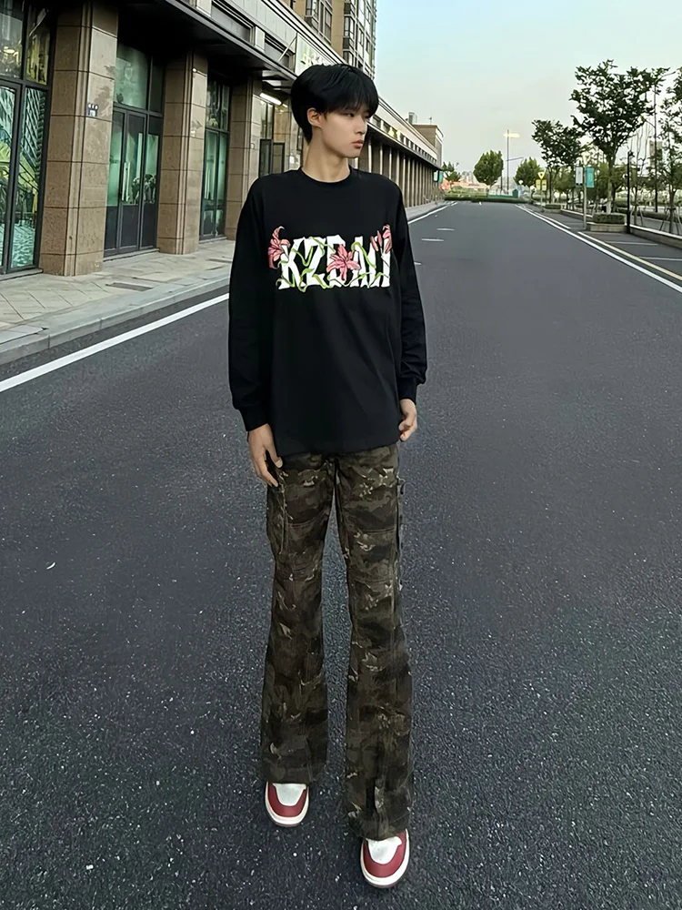 

Мужские камуфляжные джинсы-карго удлиненные, зауженного кроя, в американском уличном стиле, прямые, слегка расклешенные брюки