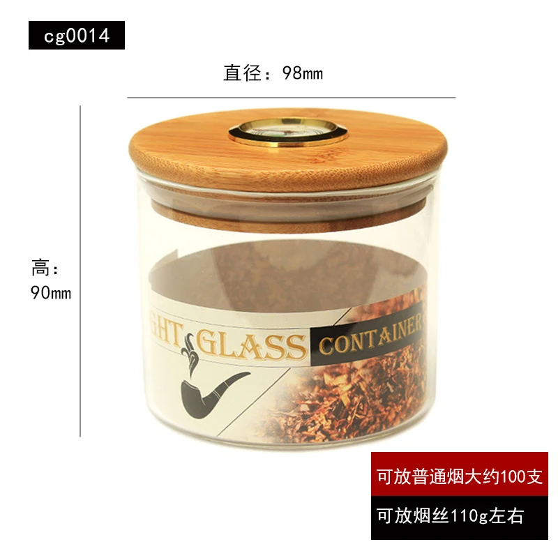 Glass Humidifying Jar with Thermometer, Cigar Tobacco, Hydrating Jar, Moisturizing, Cigar Storage Jar, 500ml, 10x10cm