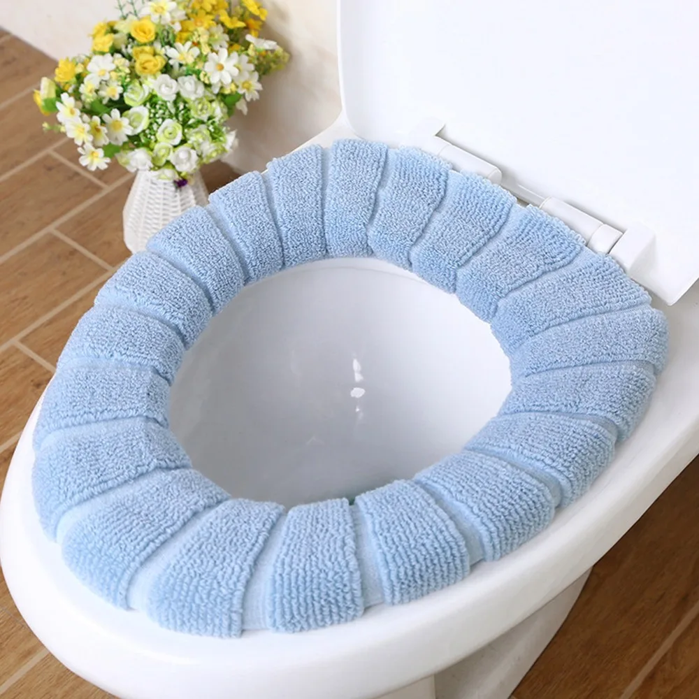5 Pack 5 Color Combinations Toilet Seat Cover Thickened Material Polyester Toilet Seat Pad Stretchable Fit Soft Toilet Cover