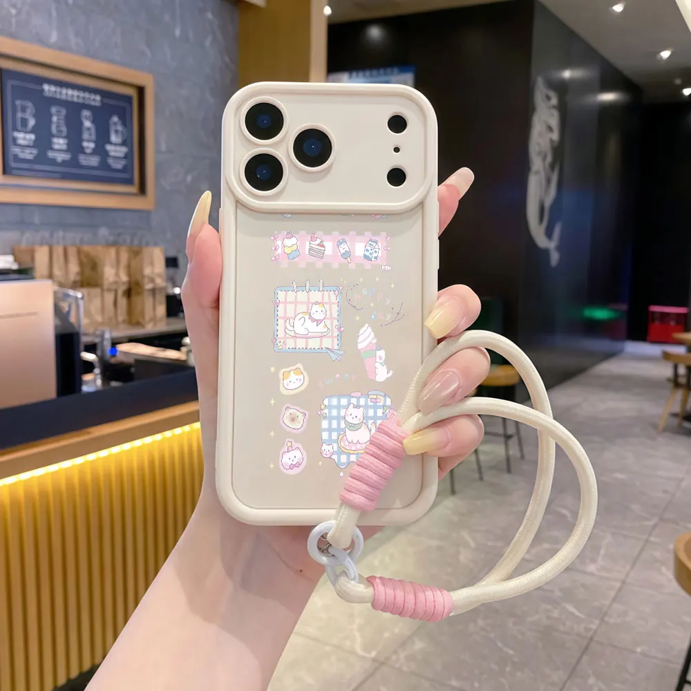 Wrist Strap Cartoon Cute Cat Lanyard Phone Cases For Samsung Galaxy S26 S25 Ultra S24 Plus FE Note 20 A36 A16 A26 A55 A56 Cover