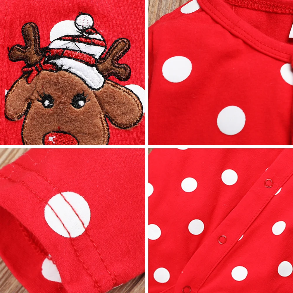 

Рождественский комбинезон в горошек для маленьких девочек и мальчиков, рождественский комбинезон с длинными рукавами, мягкий дышащий хлопковый теплый наряд с милым принтом оленя