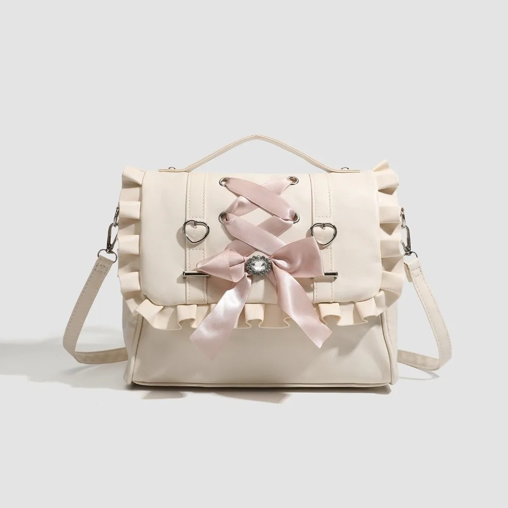 Casual Tie Bow Backpack Bowknot Large Capacity Ballet Style Shoulder Bag Lolita Handbag School Bag Travel