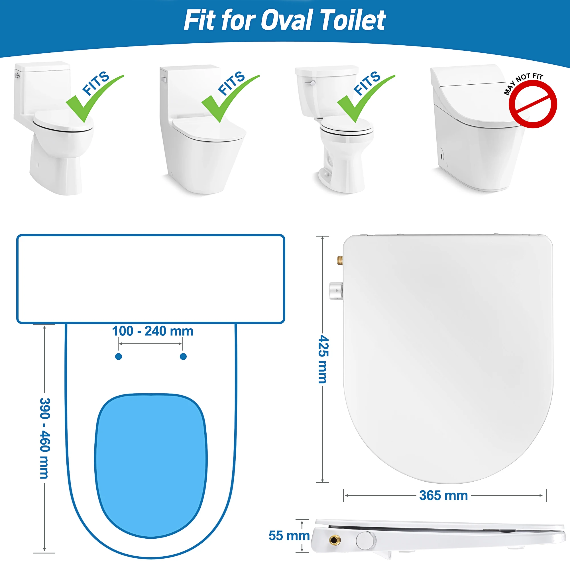 Samodra Nicht elektrische Bidet-Toilettensitze, weiß (nur für europäische Toiletten geeignet) – Detail 9