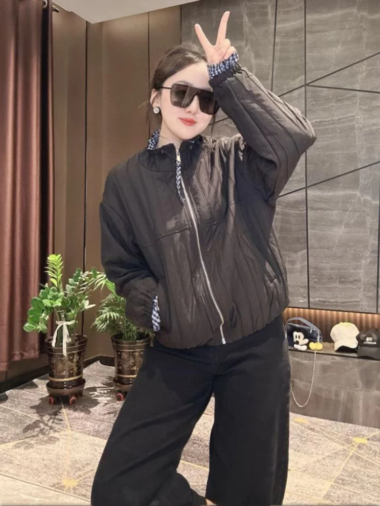 2025 autumn/winter new women's design sense cotton jacket Korean style loose casual pleated versatile short style coat