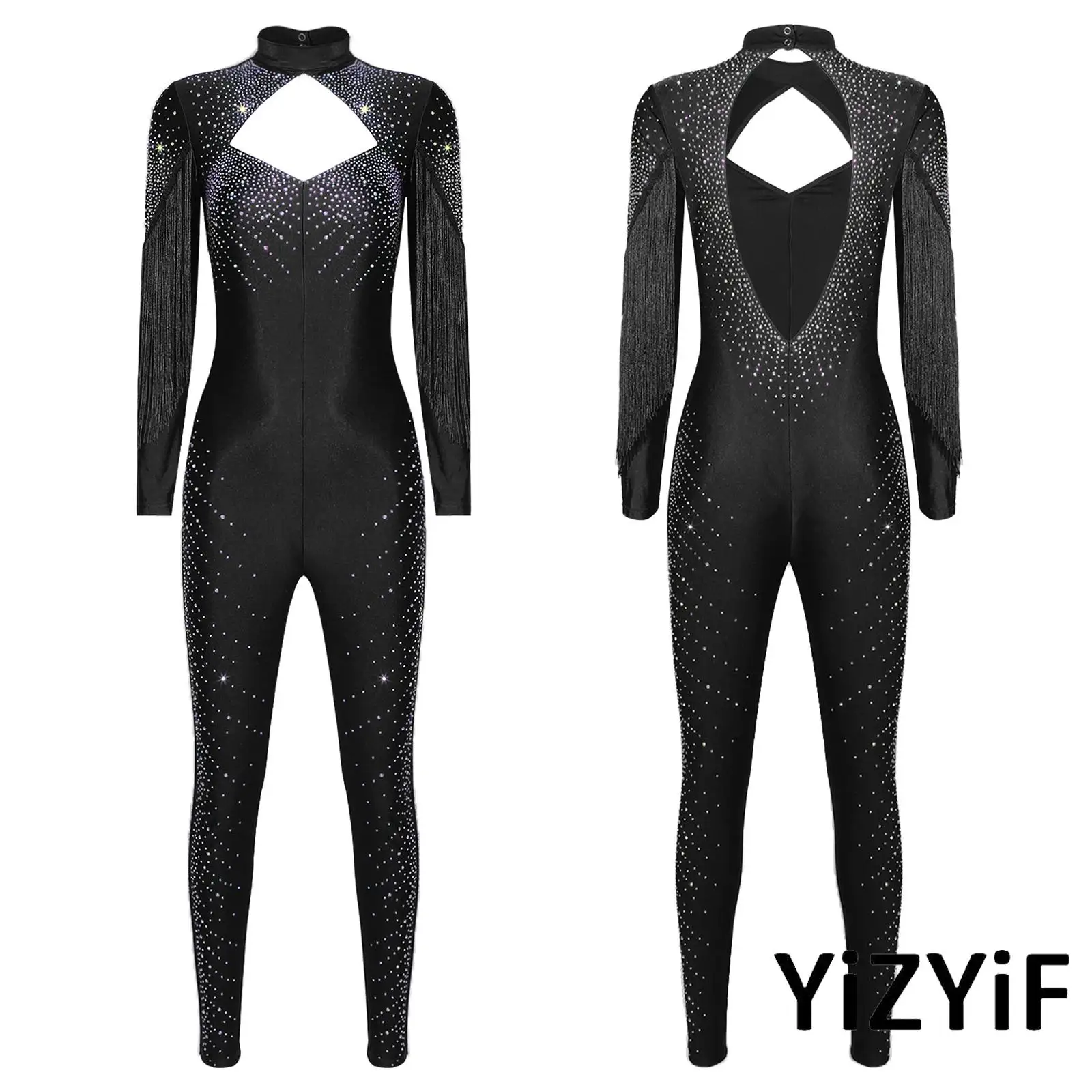 

Womens Gymnastics Dance Bodysuit with Glittering Details And Strategic Cutouts Jumpsuit for Contemporary Dance Competition Wear