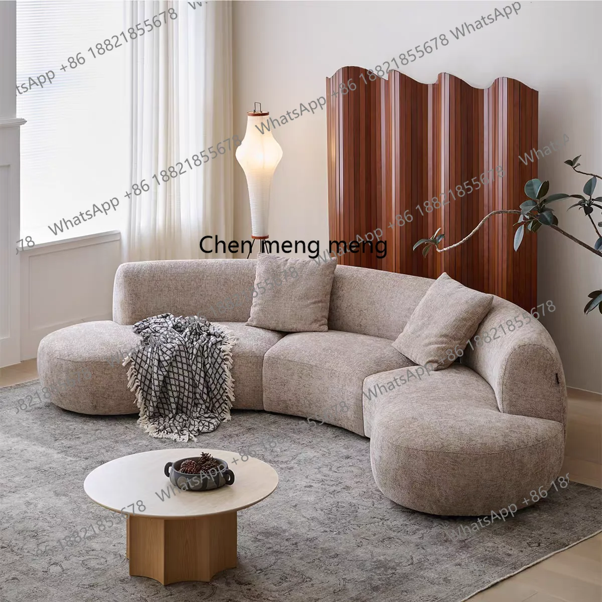 

Italian minimalist large flat-floor shopping mall living room curved multi-person cotton and linen fabric sofa