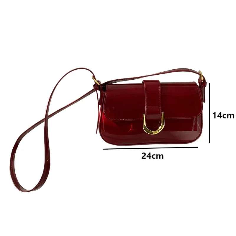 Retro Black PU Leather Shoulder Bags Red Small Underarm Bag Casual Zipper Closure Flap Crossbody Bags Women Handbag Clutch Purse