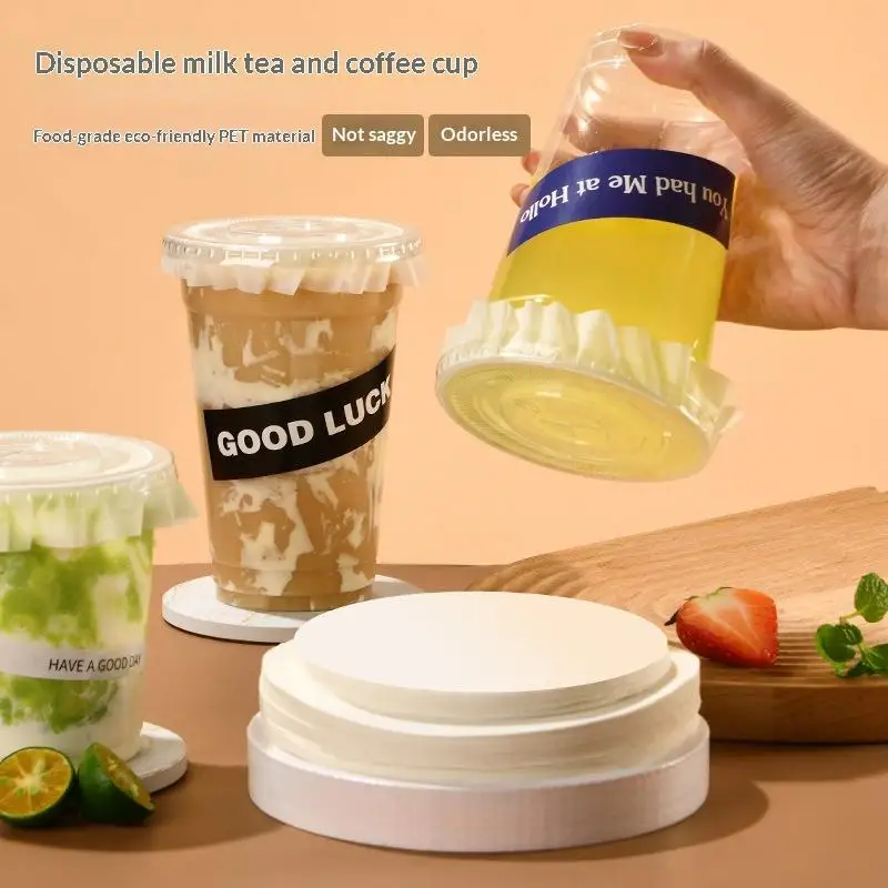 【HG】100/500pcs Disposable Leak Proof Paper Coffee Cup Cover Lid Films Anti Overflow Milk Tea Takeaway Beverage Cup Anti Leakage