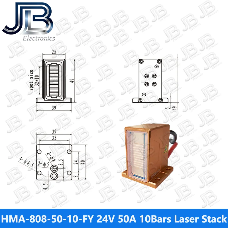 HMA-808-50-10-FY-D01 500W 10Bars 24V 50A 808nm كومة الليزر لإزالة الشعر #6