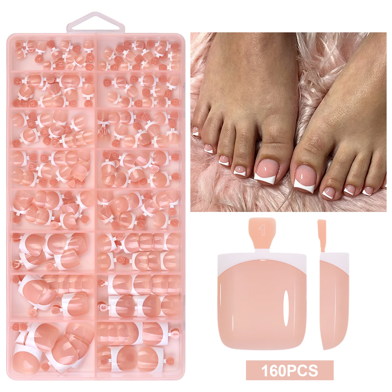 160 Stück Nude Kurze Quadratische Soft-Gel Press-On Zehennägel, Vorgefertigte Künstliche Zehennägel, Wiederverwendbare Acryl-Kunstnägel, DIY Salonbedarf – Detail 12