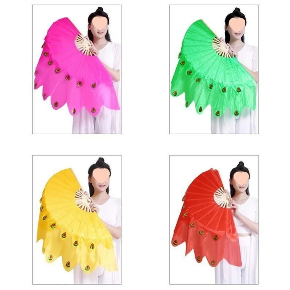 31/36cm Bamboo Chinese Short Bellydance Fan Dancer Practice Hand Dye Peacock Tail Fan Multicolors 10/25cm Half Circle Silk Veil