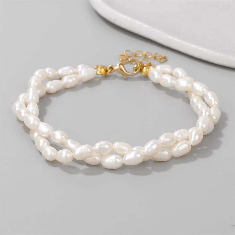 Neue Klassische Natürliche Süßwasser Perle Armbänder Doppel Schichten Handgemachte Weiße Barocke Perlen Perlen Elastische Armbänder Frauen Schmuck