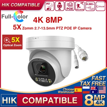 Hikvision-kompatible 4K 8MP 5X Zoom PTZ-Sicherheits-IP-Kamera Wizsense Vollfarb-Kamera für menschliche Fahrzeuge Erkennen Zwei-Wege-Audio-CCTV-Kamera