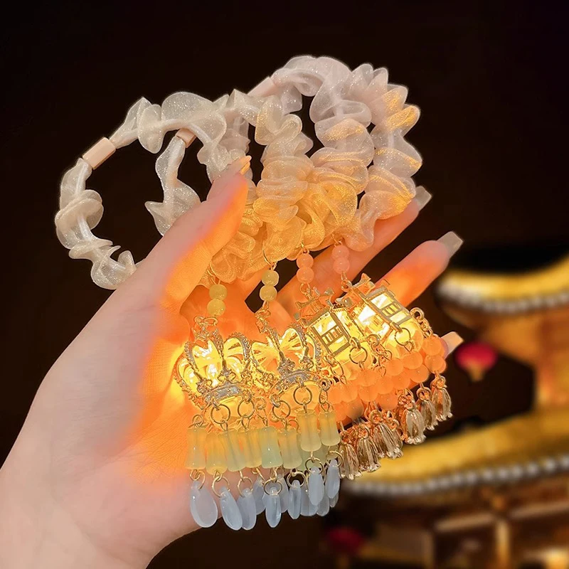 Mid-Autumn Festival Glowing Large Intestine Hair Ring Chinese Style Retro Hair Rope Elegant Versatile Hair Tie Hair Accessories