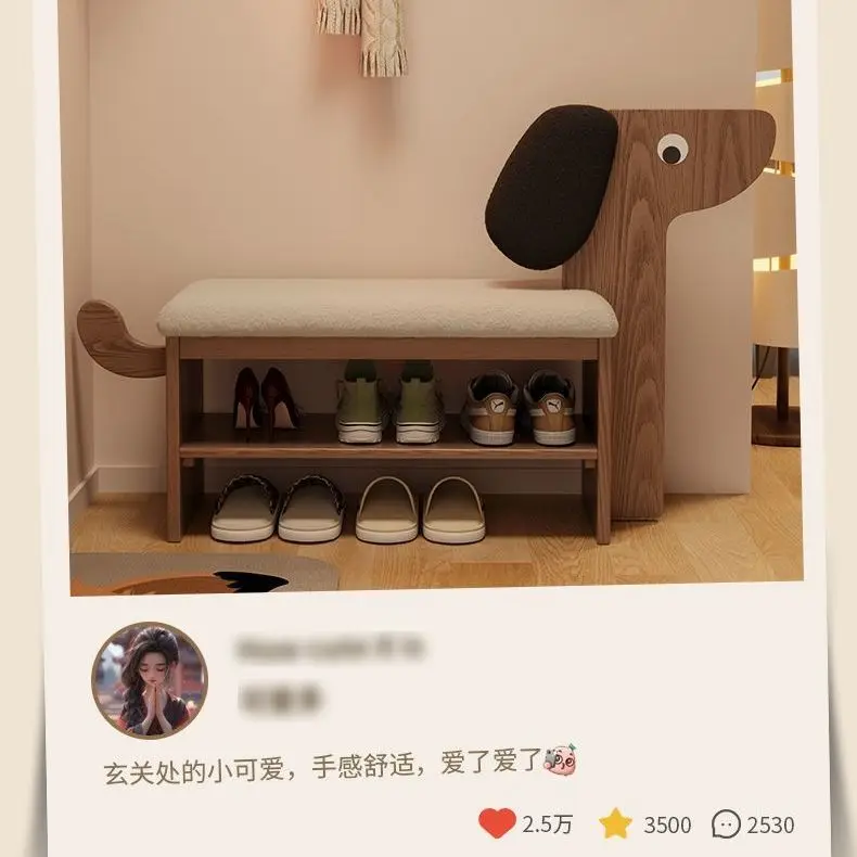 Chinese Style Puppy Shoe Changing  Home Cute Creative  Rack Shoe Bench Entrance Shoe Cabinet Bench Advanced