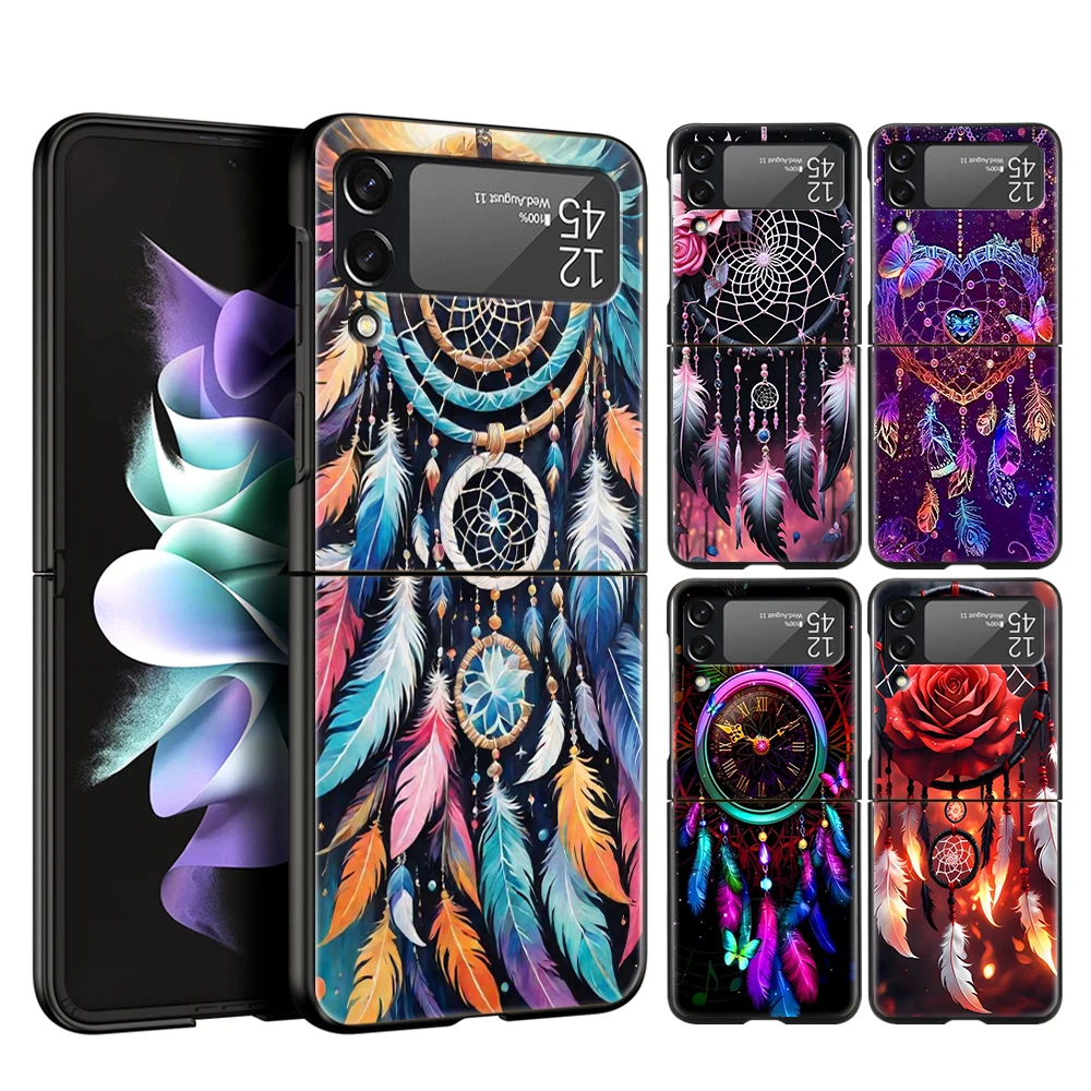 Mandala Dreamcatcher Hard PC Phone Case For Samsung Galaxy Z Flip 6 5 4 Black Cover For Galaxy Z Flip 3 Foldable Shockproof Case