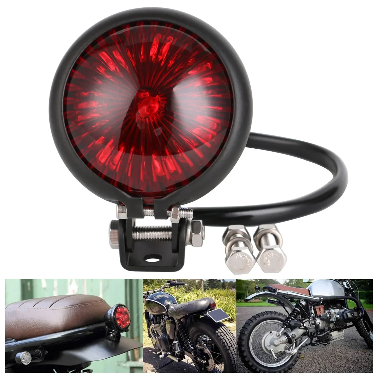 12V LED Red Retro Motorcycle Taillights Cafe Racer Style Tail Brake Light Smoke Lens Rear Stop Lamp For Chopper Bobber Scrambler