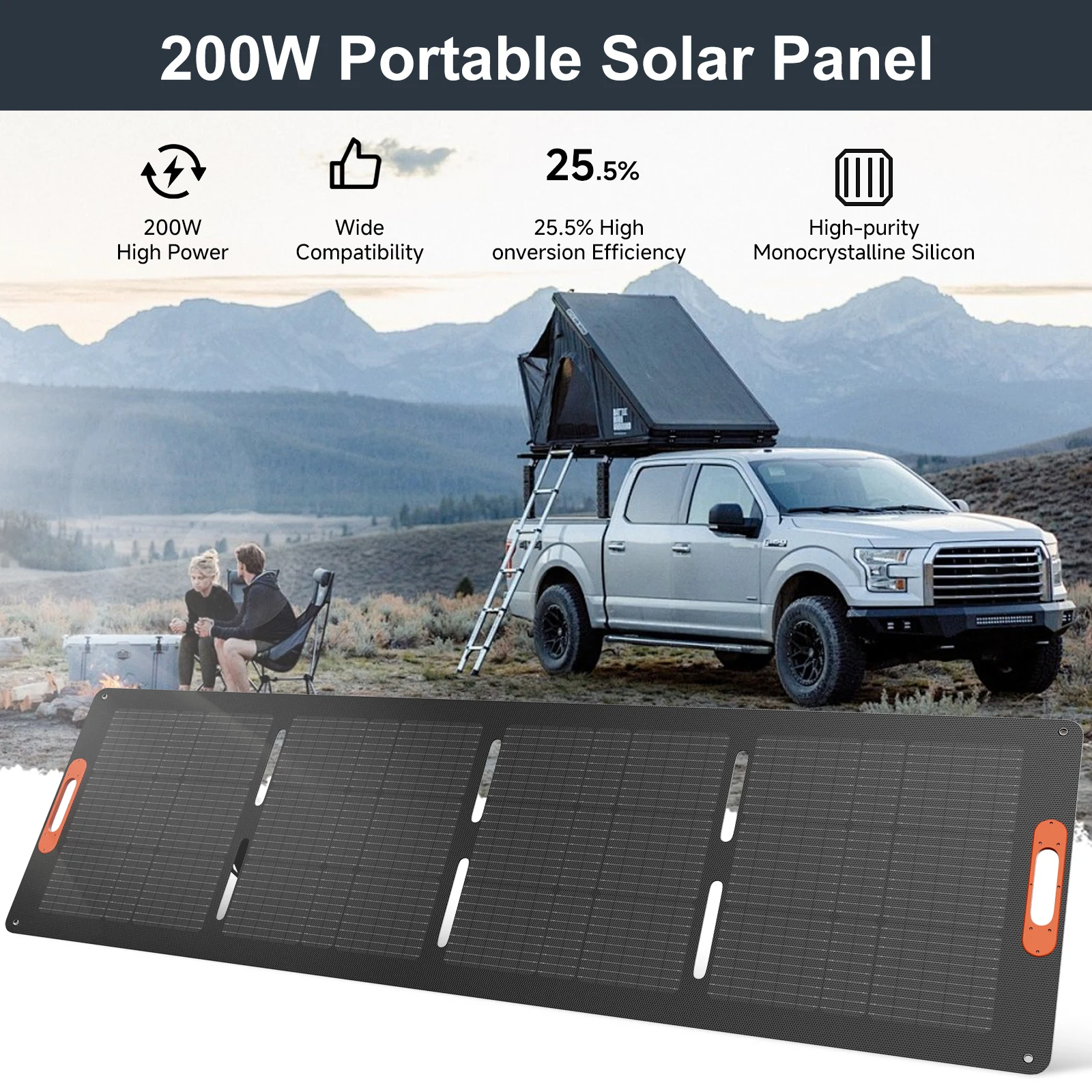 Panneau solaire flexible RVPOZWER 200W/100W, panneau de charge solaire portable, 25,5% d'efficacité élevée, panneaux solaires puissants pour la maison