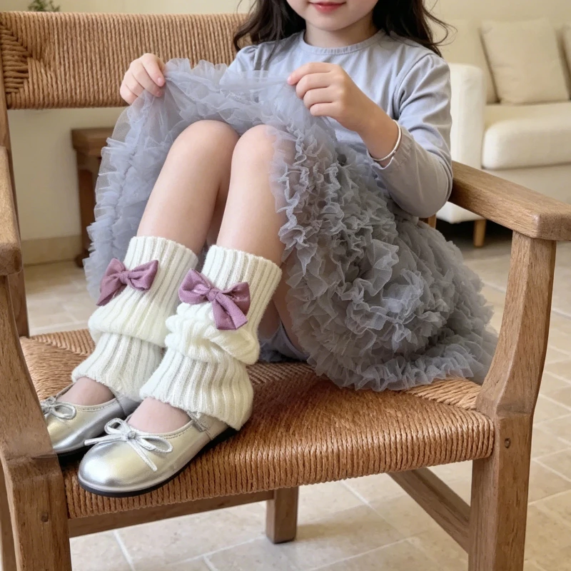 Cute Solid Color Knit Boot Cuffs for Little Girls Fashion Statement Bow Slouch Style Soft Warm Cozy Kids Leg Warmers Sock Cuffs