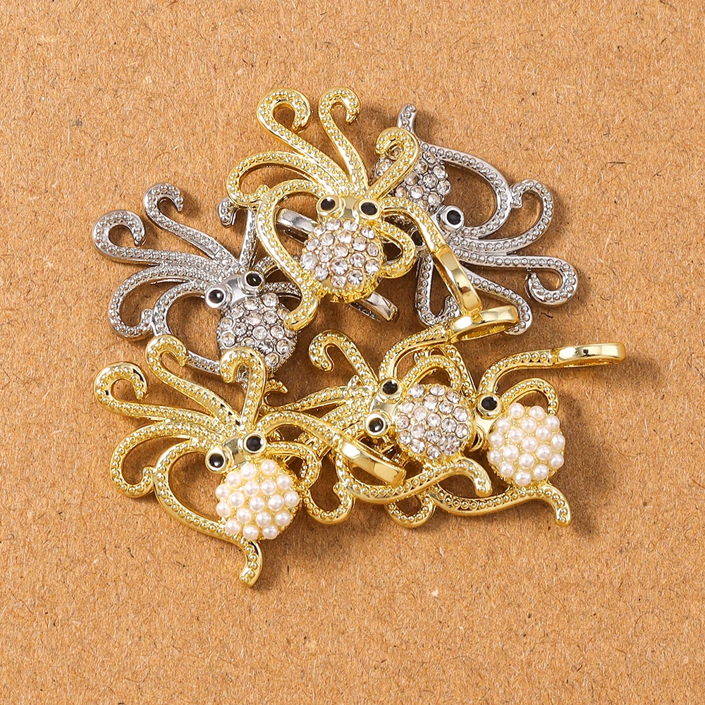 5 Stück Strass-Perlen-Oktopus-Anhänger für die Schmuckherstellung, Ohrringe, Halskette, DIY, handgefertigte Accessoires, Zubehör