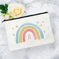 Cute Rainbow Letters Side Bag for Ladies Travel Cosmetic Organizer Eco Canvas Makeup Bag Office Supplies Storage Pencil Case