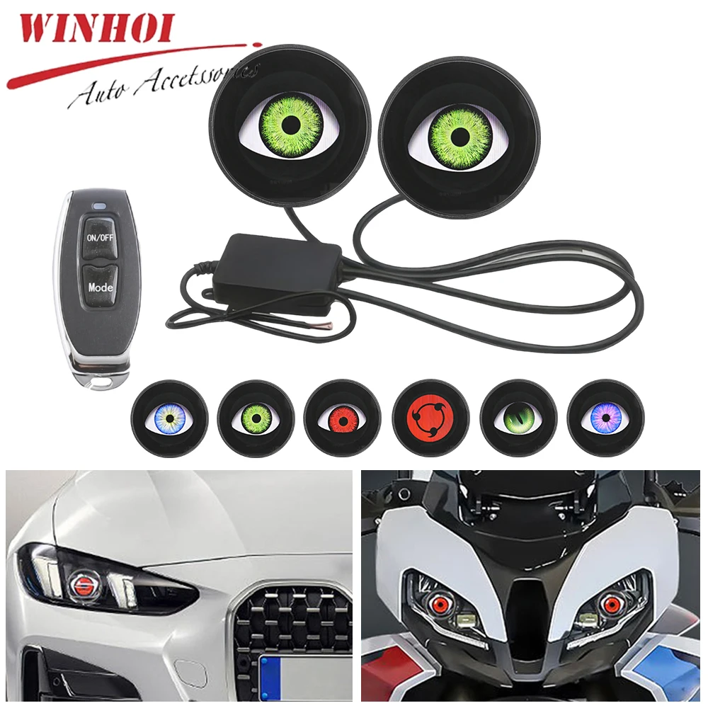 

6-регулируемый светильник Eye Devil Eyes для автомобилей, динамические фары Demon Evil Eyes, дистанционное управление для авто, мотоциклов, автомобильных аксессуаров