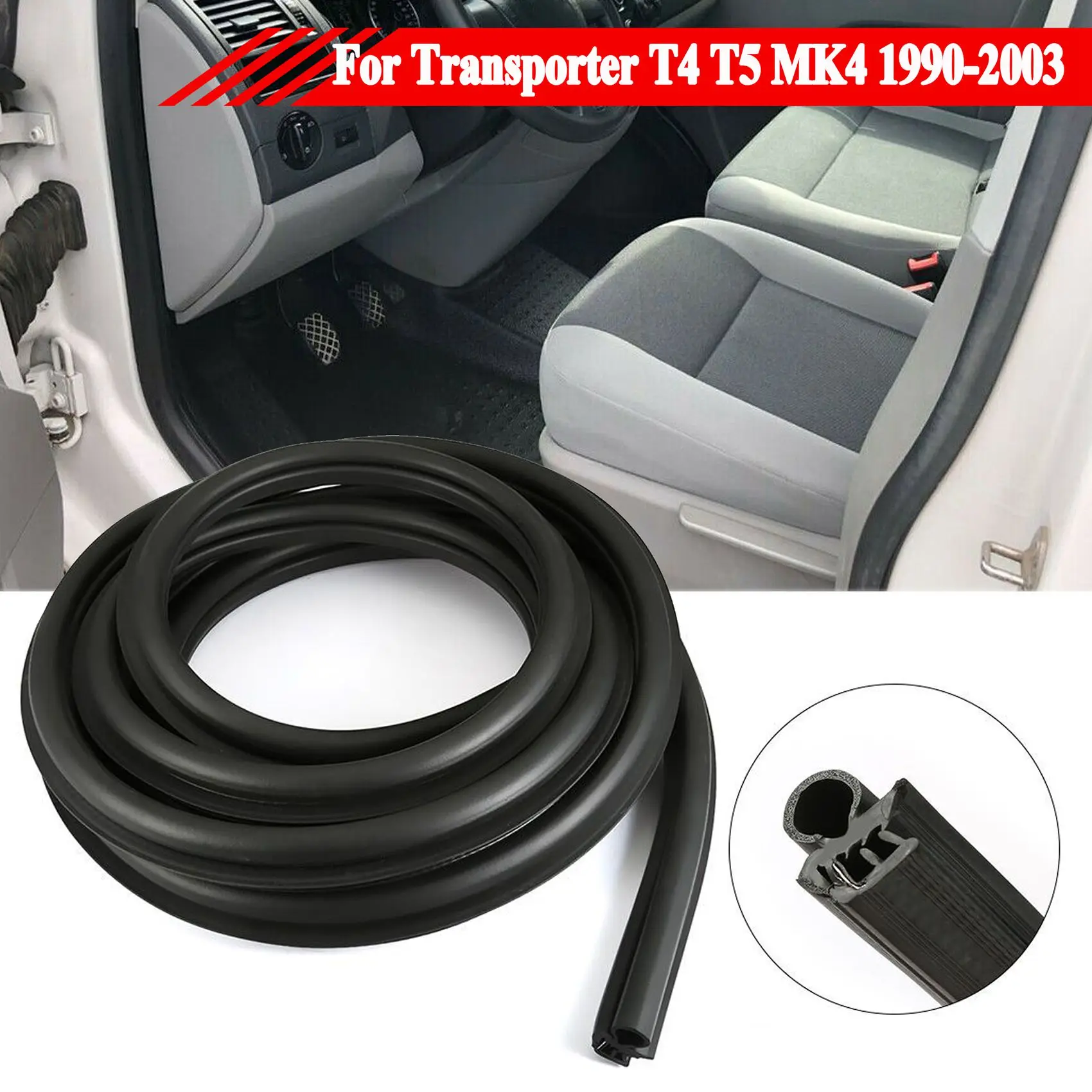 Car Front Left Door Seal Driver Side Waterproof Rubber Seal for Transporter T4 T5 MK4 1990-2003