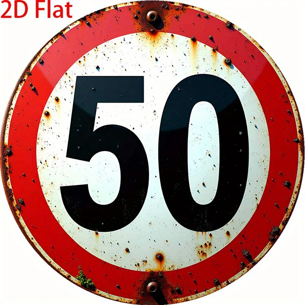 Vintage 50th Birthday Aluminum Sign Metal Wall Art Round 8x8 Inch Pre-Drilled Holes Red Rustic Decor for Home Bar Cafe