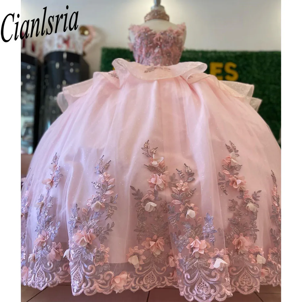 Розовое бальное платье Quinceanera с открытыми плечами Пышное милое платье 16 3D с цветами розы знаменитости искусственные платья на выпускной