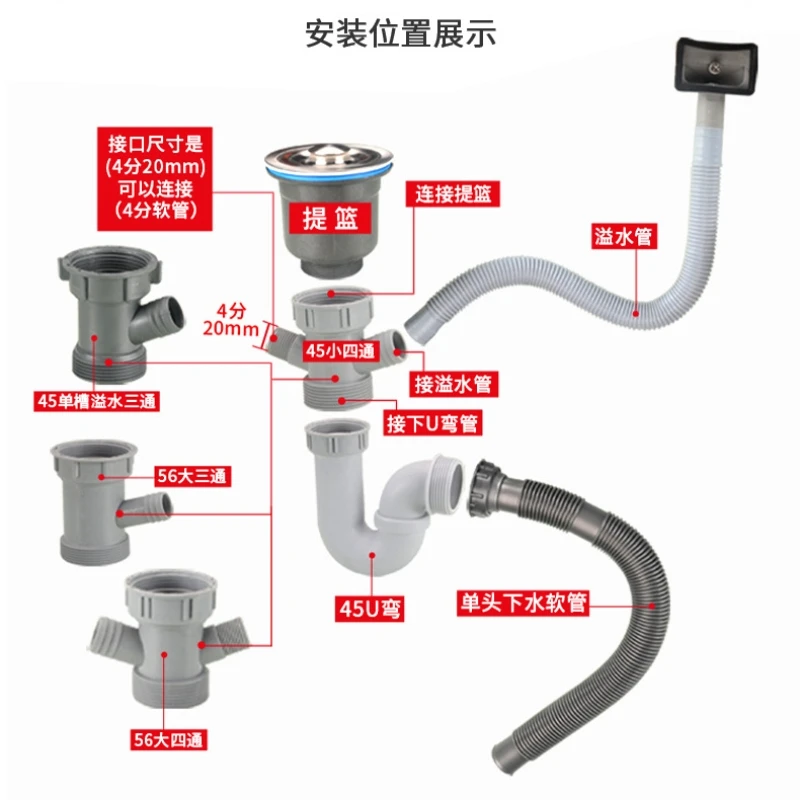 Adaptador de bacia do prato de pia Drenos de água transbordante Rosca de tubulação Conector de mangueira para cozinha Acessórios de downpipe do