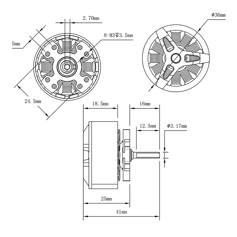 Máquina eléctrica de Rotor exterior de Motor sin escobillas Sequre 3625 1800kv adecuada para vehículo trepador de control remoto 1/10