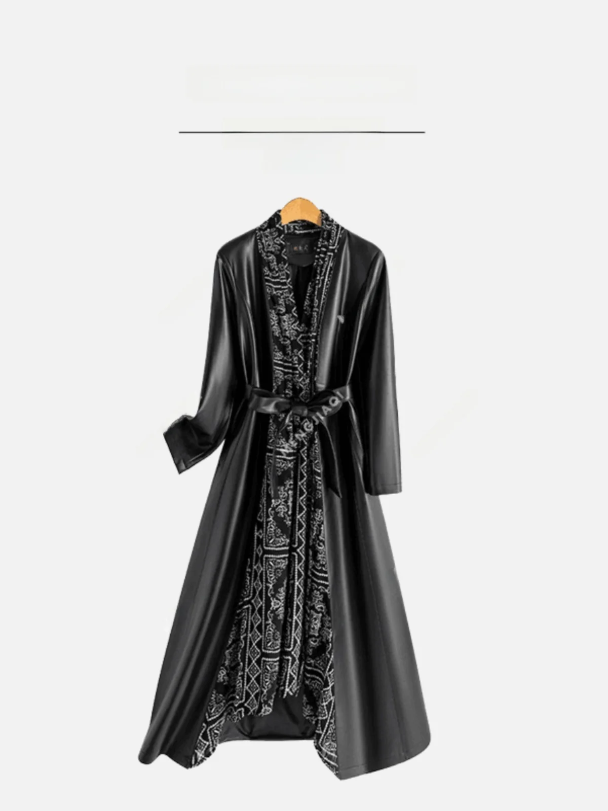 Cappotto in Pelle Haining da Donna Primavera Autunno 2025, Lungo, con Cintura in Vita, Snellente, Elegante per il Pendolarismo