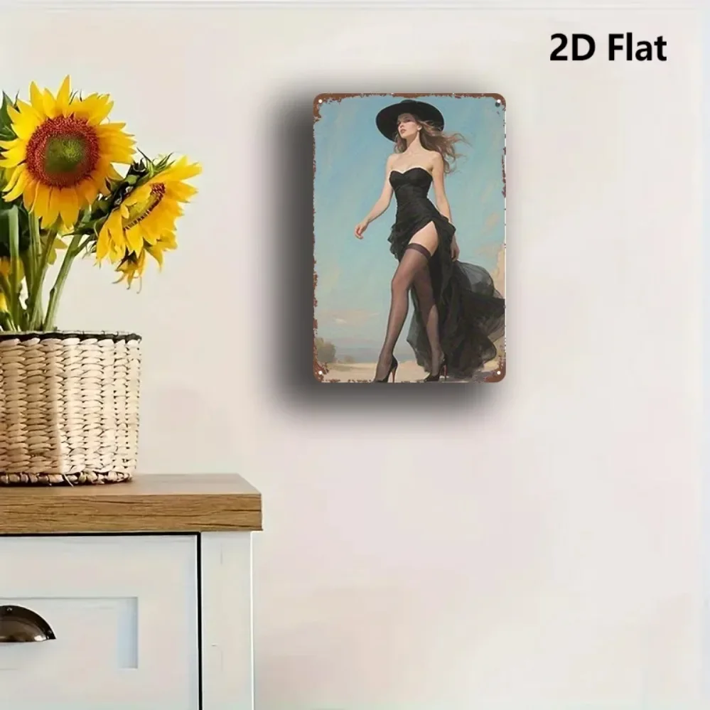 

Vintage black dress & heels metal wall art, 8x12 inch iron decor for home, cafe, bar. Easy hang, indoor/outdoor use, no power ne