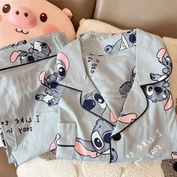 Lilo & Stitch Pajamas Women Spring and Autumn Comfortable Loose Kawaii Pajamas Lazy Style Y2K Cute Cartoon Home Clothes