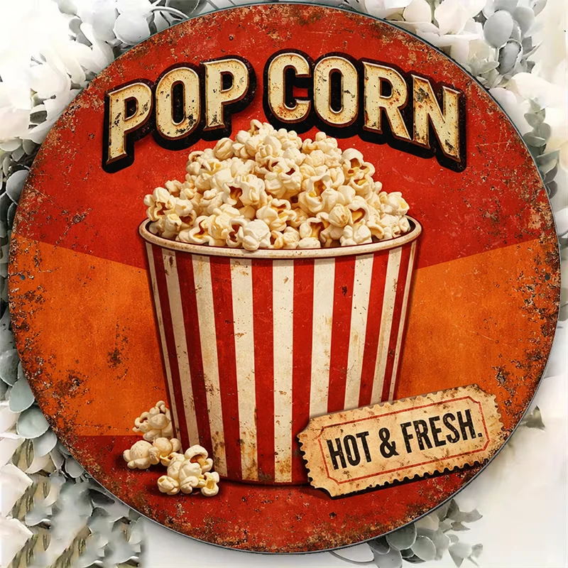 2D Flat, Suitable, Bar & Theater Decor Vintage Popcorn Sign Movie Theater Wall Plaque with Popcorn  Gift for Film Buffs