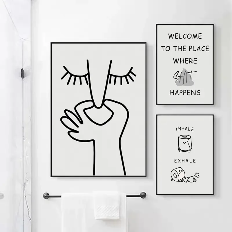 

Abstract Humour Black And White Bad Smell Funny Bathroom Poster Print Canvas Painting Wall Art Pictures For WC Toilet Room Decor