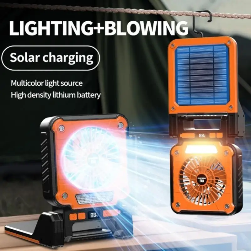 2026 New Foldable Outdoor USB Solar Charging Rechargeable Fan Light Combos For Camping Backpacking Emergency Use
