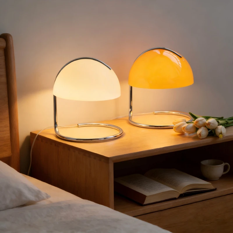 

Bauhaus Iron Base LED Table Lamps Semicircle White/orange Glass Lampshade Moden Living Room Bedroom Restaurant Office Desk Light