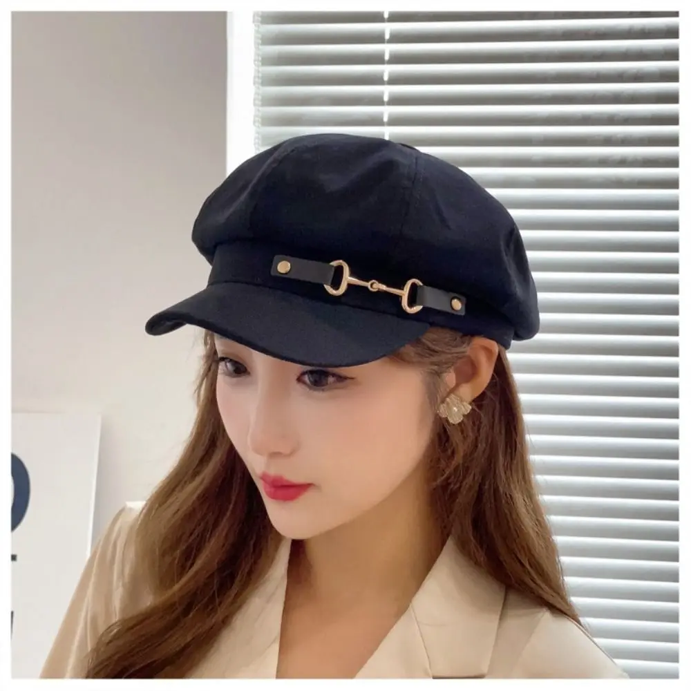 Adjustable Vintage Beret Hat Fashion Autumn Winter Woolen Beret Newsboy Hat Paperboy Soft Octagonal Cap Women