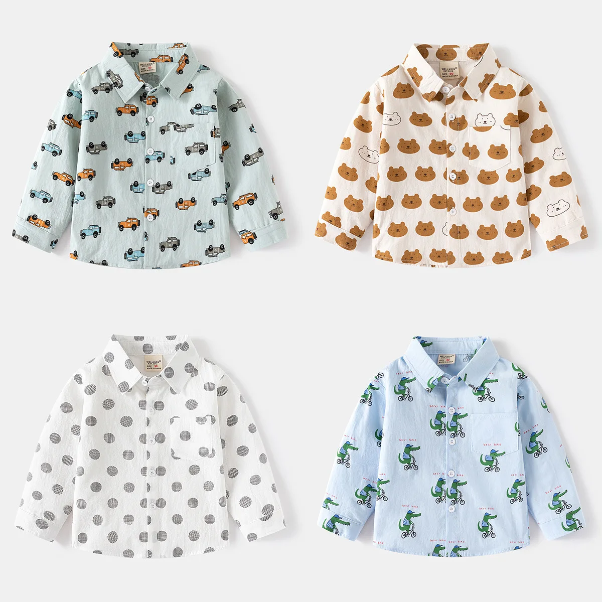 

Children's printed long-sleeved shirt 2024 new spring and autumn boys cartoon shirt baby fashion top one piece hair