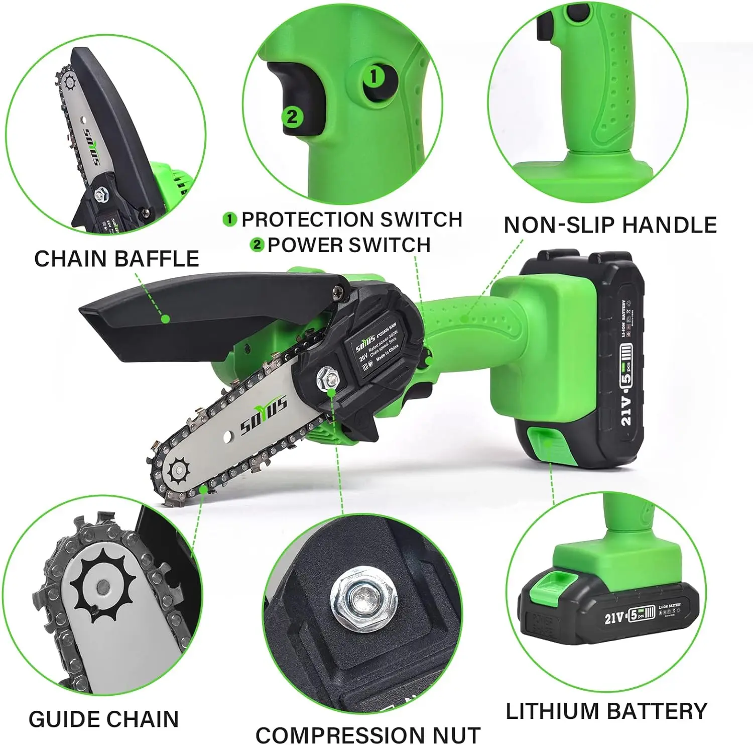 Mini Chainsaw Cordless 4 Inch Chain Saw  Small with Safety Lock, Rechargeable Lithium Electric Handheld Portable Tree