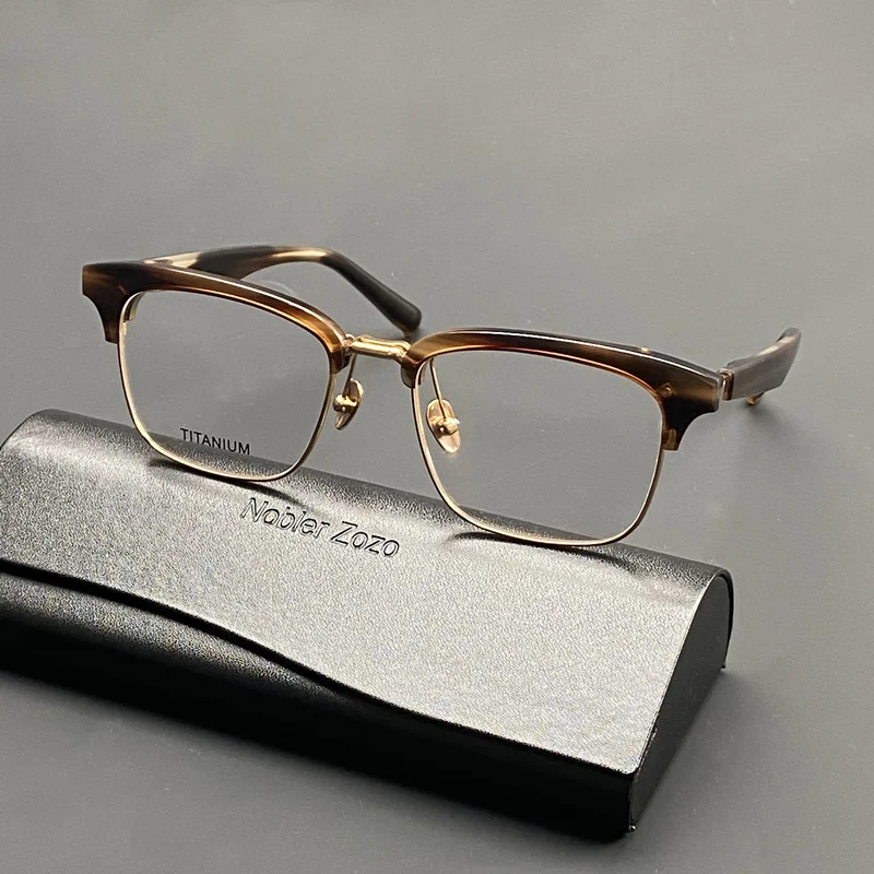 Lunettes de prescription à demi-monture pour hommes, coquille d'ipers de haute qualité, fabriquées avec des montures optiques en acétate carré pur pour personnes âgées