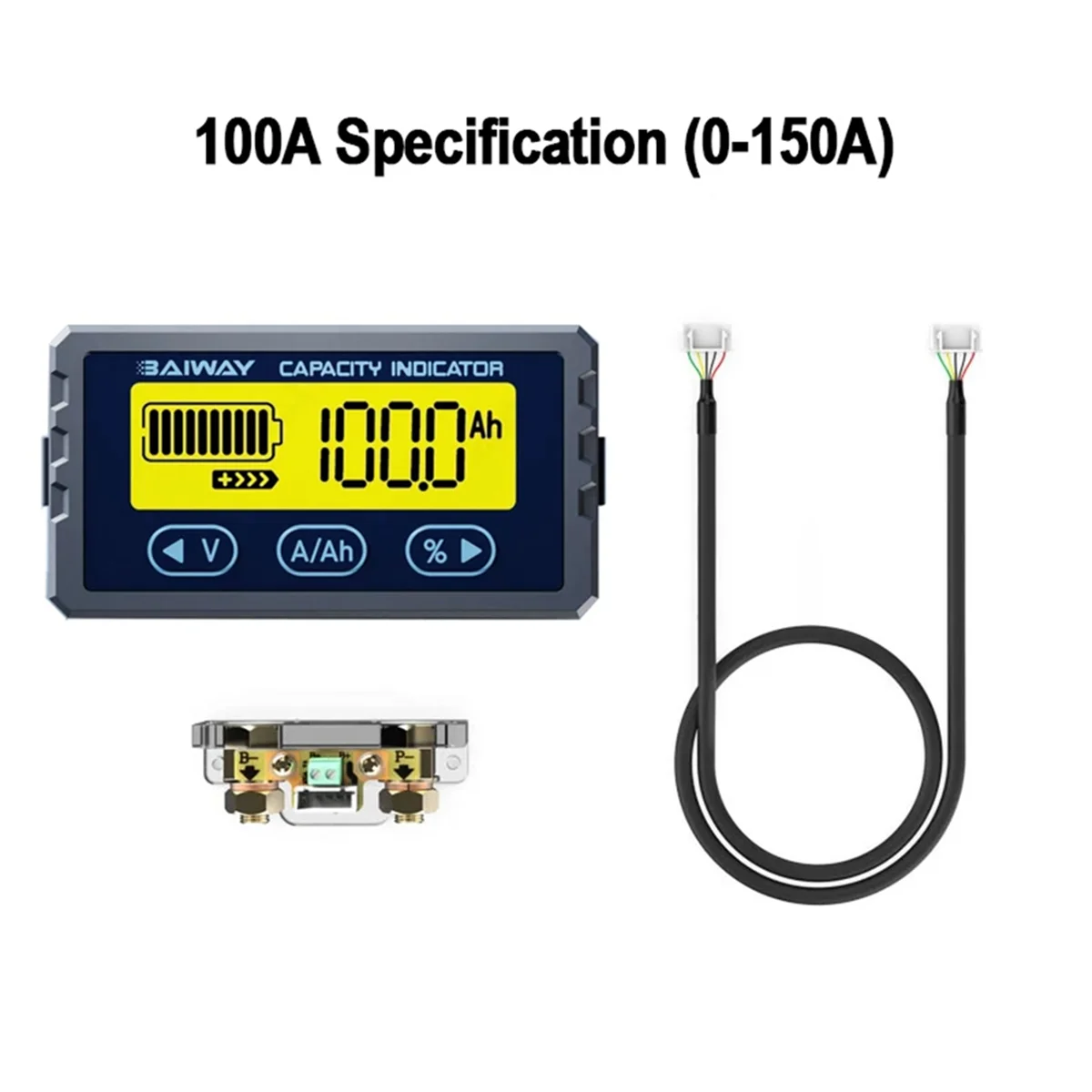 BAIWAY Battery Tester 8V-120V 100A Coulomb Meter Capacity Indicator Lithium Ion Detector Coulomb Meter Voltmeter A