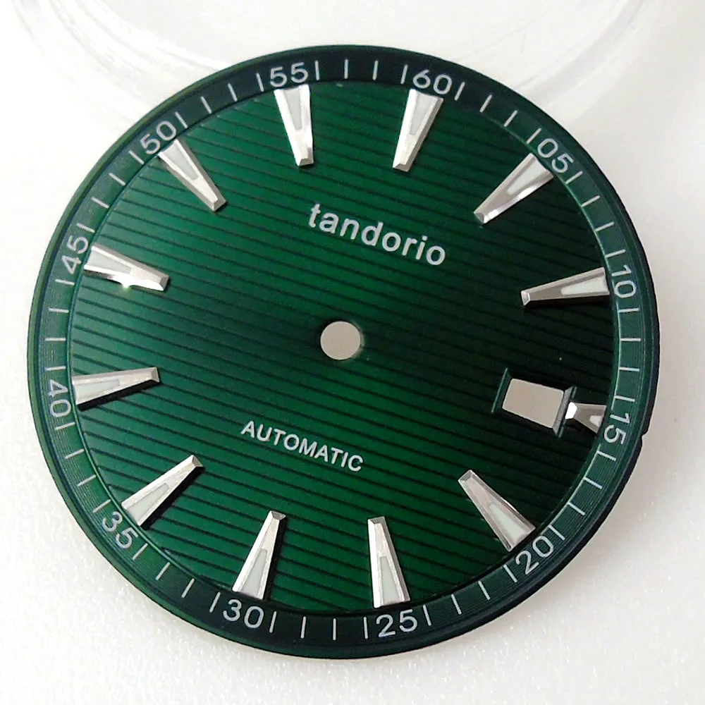 33.2MM Tandorio Watch Dial Fit NH35 NH36 NH35A NH36A Movement Wristwatch Parts With Date Window Luminous Marks