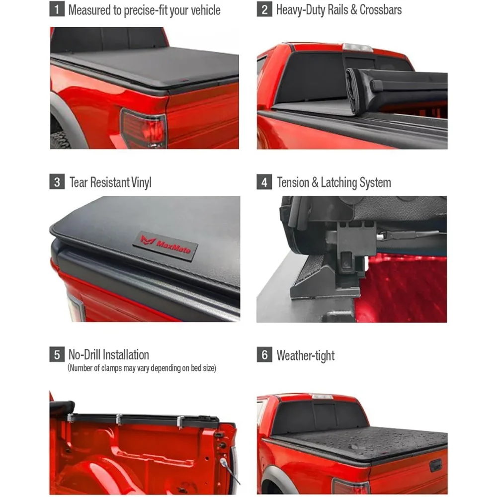 الملحقات الخارجية غطاء سرير شاحنة ناعم قابل للطي متوافق مع 2019-2025 تشيفي سيلفرادو جي إم سي سييرا 1500 #5