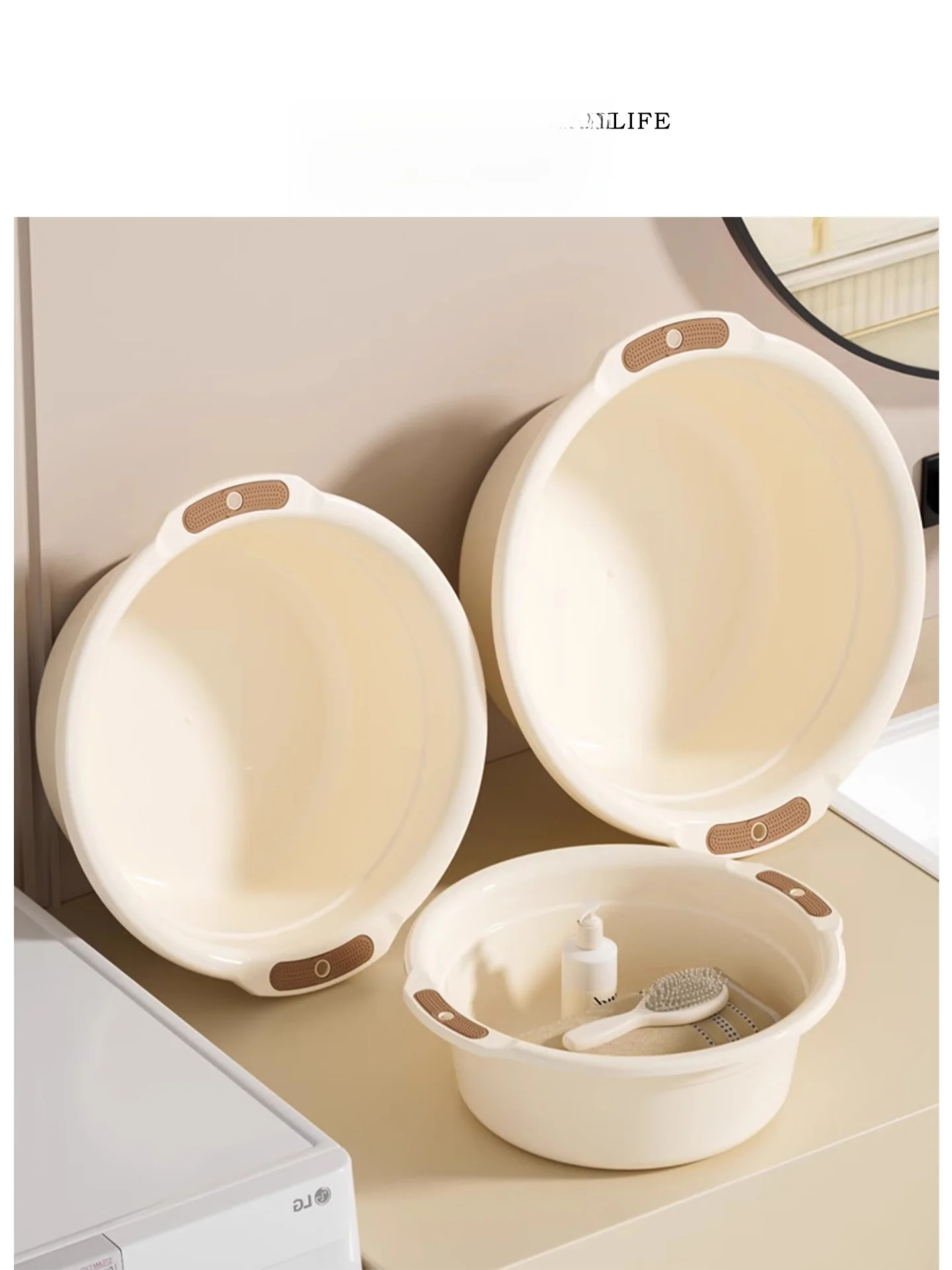 

Thiened Plastic Large Size Face Waing Basin Durable Laundry Buet Home Use Pure Color Utili Basin round ape