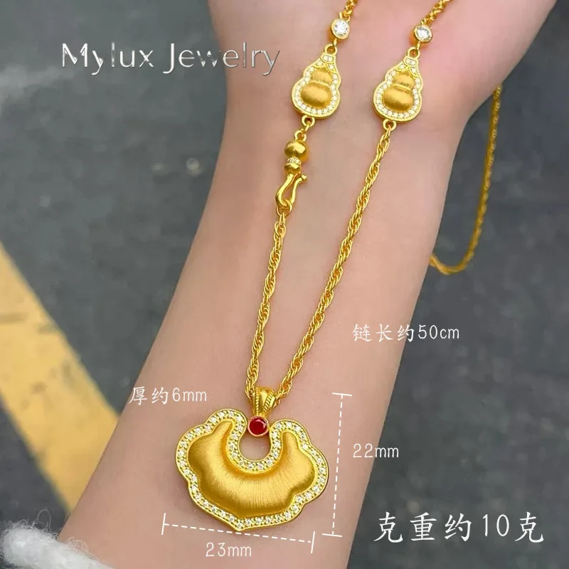 

Mylux Jewelry New luxury real gold jewelry 24k certifid ancient safe lock for women au999 pure gold hollow clavicle chain for gi
